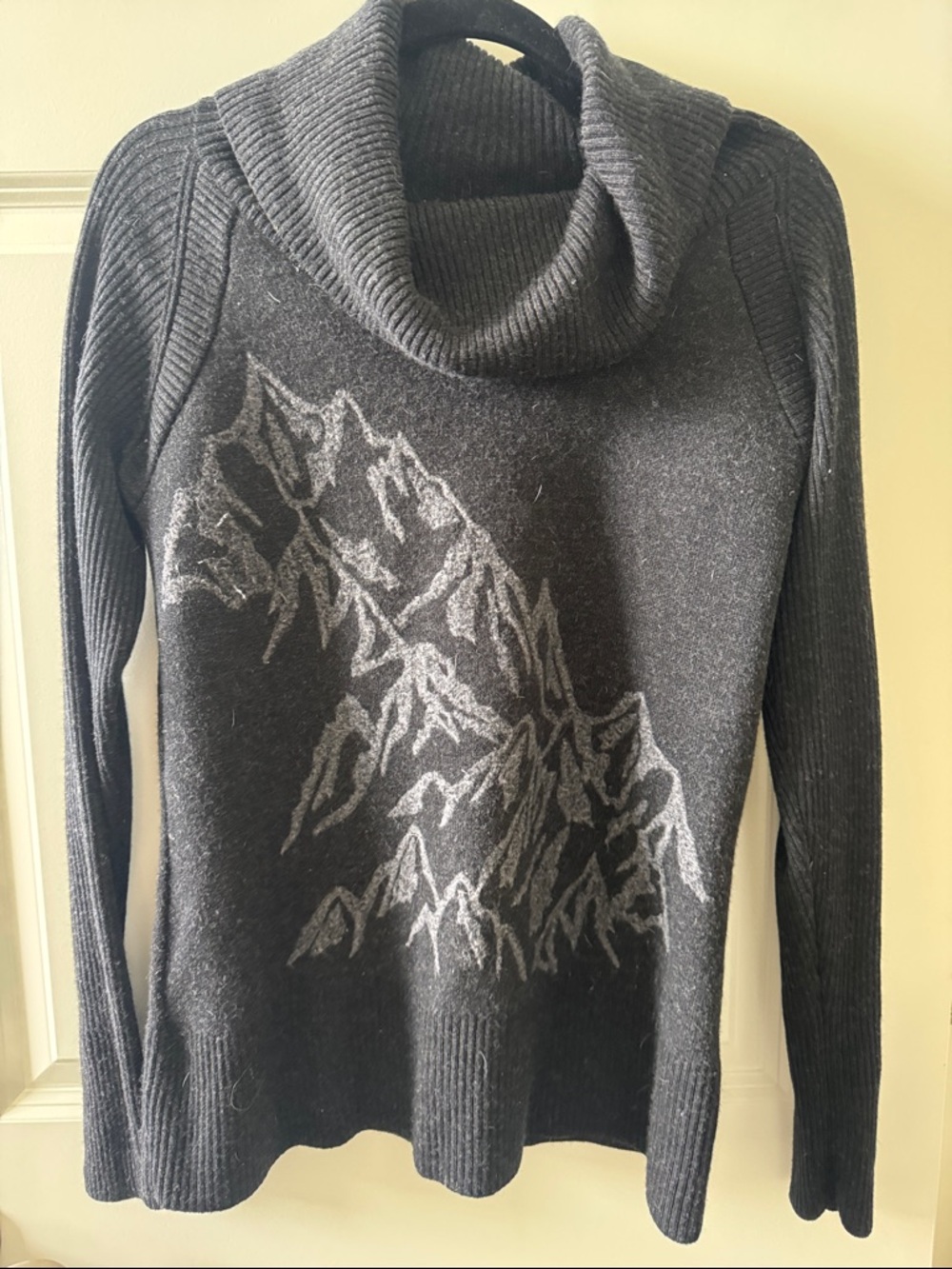 Krimson Klover Black Cowl Neck Mountain Pattern Sweater